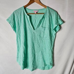 Lilly Pulitzer‎ Duval Notch 100% Linen Mint Green Top sz S